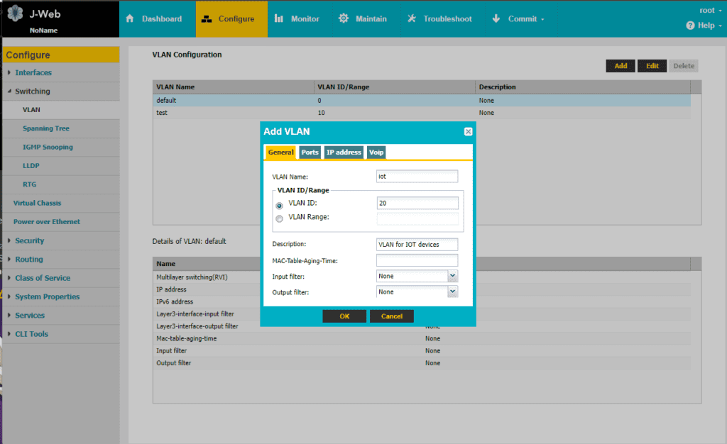 Add a VLAN in J-Web Interface