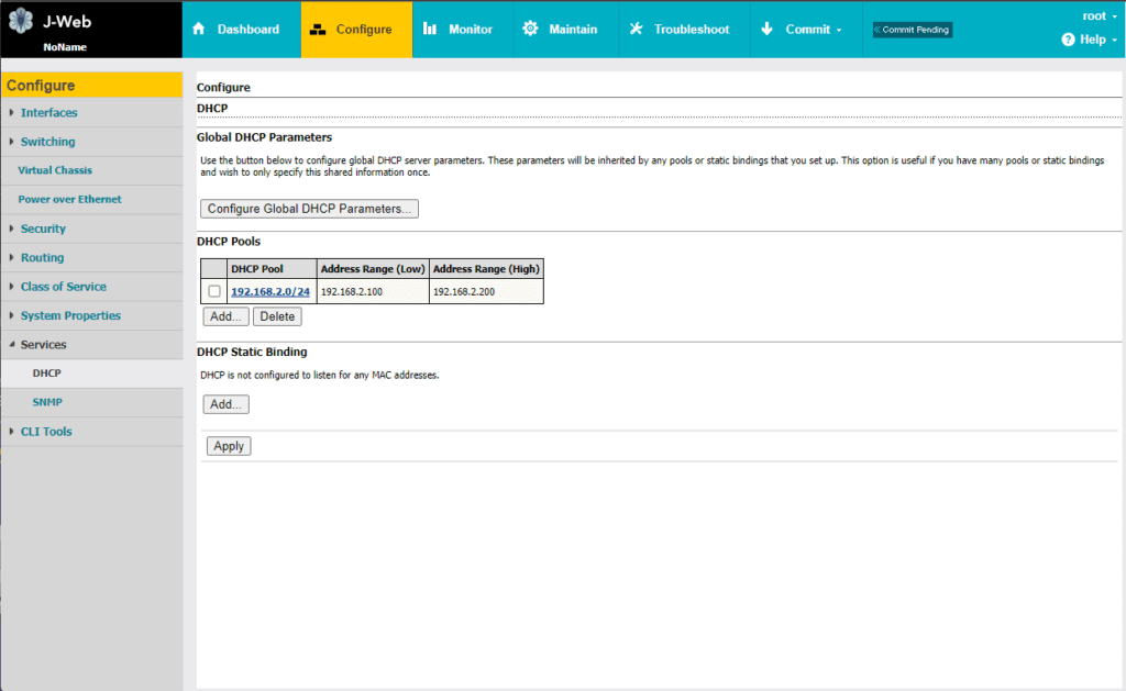 Add DHCP Pool in J-Web