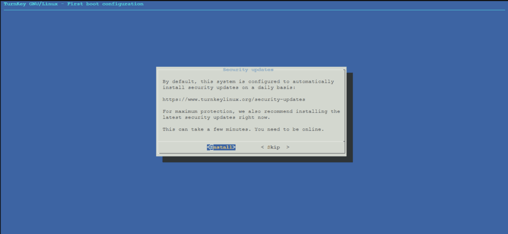 TurnKey Linux - First boot configuration - Security updates