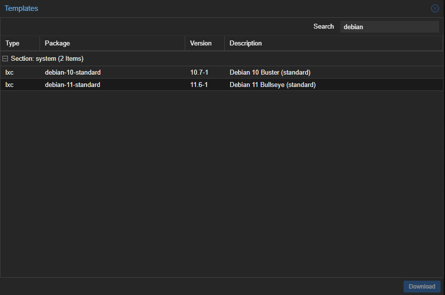 Debian Template in Proxmox